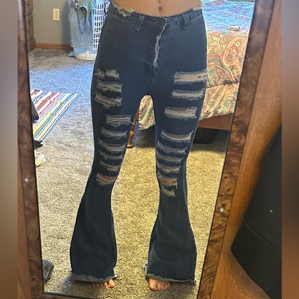 Distressed Bellbottom Jeans